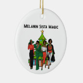 クリスマスクイーンメラニンシスタブラックガール魔法おもしろい セラミックオーナメント (右)