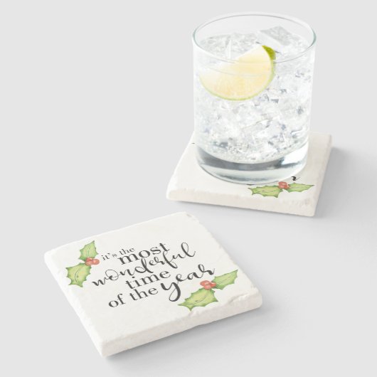 クリスマスクォート 最高に素敵な時期 ハンドレタリング ストーンコースター (横)