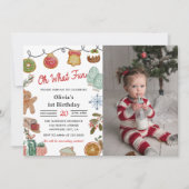 クリスマスクッキーああ何おもしろい1stバースデーフォト 招待状 (正面)