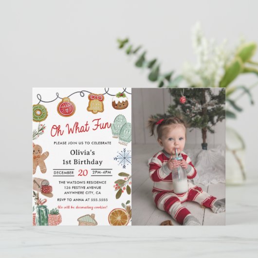 クリスマスクッキーああ何おもしろい1stバースデーフォト 招待状 (スタンド正面)