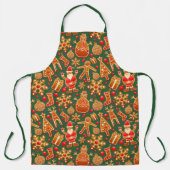 クリスマスクッキーおもしろいホリデーアイテムオングリーンラウンド エプロン (正面)