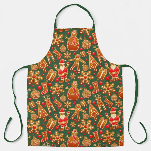 クリスマスクッキーおもしろいホリデーアイテムオングリーンラウンド エプロン (正面)