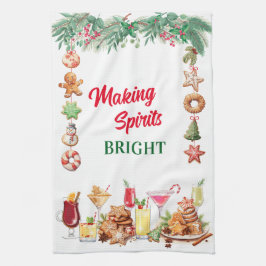 クリスマスクッキーとカクテル キッチンタオル