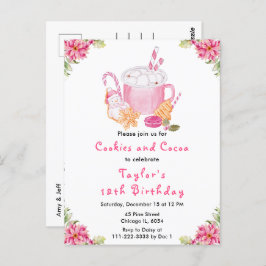 クリスマスクッキーとココアバースデーパーティーピンク ポストカード