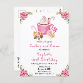 クリスマスクッキーとココアバースデーパーティーピンク ポストカード