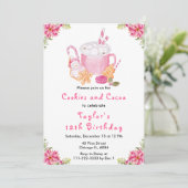 クリスマスクッキーとココアバースデーパーティーピンク 招待状 (スタンド正面)