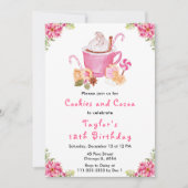 クリスマスクッキーとココアバースデーパーティーピンク 招待状 (正面)