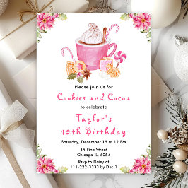 クリスマスクッキーとココアバースデーパーティーピンク 招待状
