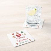 クリスマスクッキーとココアパーティー スクエアペーパーコースター (インサイチュ)