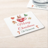 クリスマスクッキーとココアパーティー スクエアペーパーコースター (アングル)