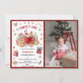 クリスマスクッキーとココア1歳の誕生日パーティー 招待状 (正面)