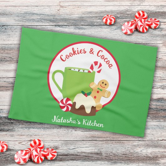 クリスマスクッキーとココア キッチンタオル