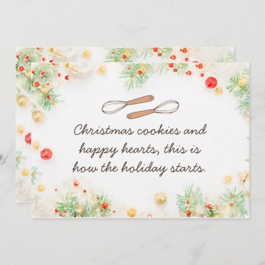クリスマスクッキーとハッピークリスマスクリスマスカード 招待状 (正面/裏面)