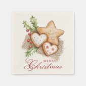 クリスマスクッキーとパインホワイトメリークリスマス スタンダードカクテルナプキン (正面)