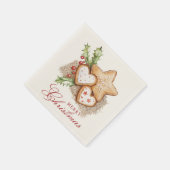 クリスマスクッキーとパインホワイトメリークリスマス スタンダードカクテルナプキン (角)