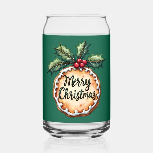 クリスマスクッキーとヒイラギの実 ガラス缶 (正面)