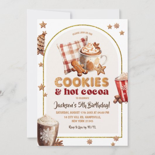 クリスマスクッキーとホットココアボーイズ誕生日 招待状 (正面)
