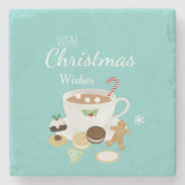 クリスマスクッキーとホットチョコレートの休日 ストーンコースター (正面)