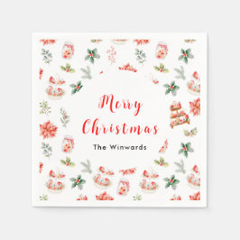 クリスマスクッキーと紅葉レッド スタンダードカクテルナプキン