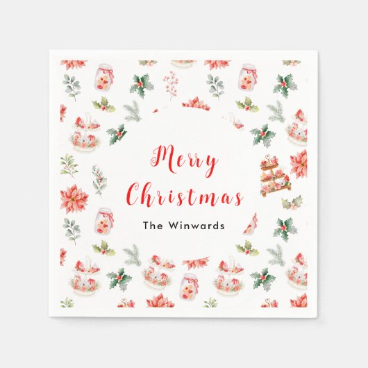 クリスマスクッキーと紅葉レッド スタンダードカクテルナプキン (正面)