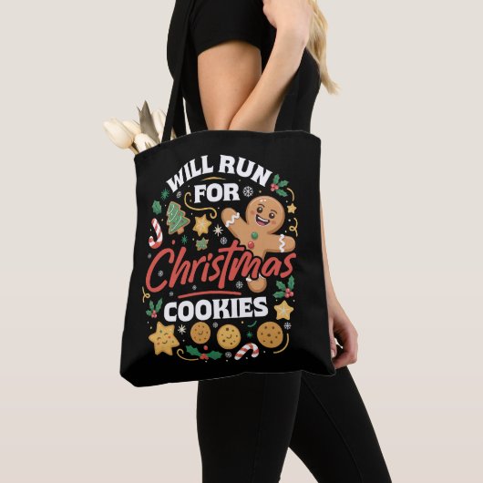 クリスマスクッキーのためなら走る Funny Running Xmas トートバッグ (クローズアップ)