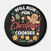 クリスマスクッキーのためなら走る Funny Running Xmas マグネット (正面)