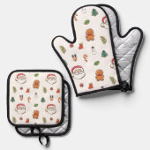 クリスマスクッキーのオーブンミット&ポットホルダー 鍋つかみ&鍋敷きセット (正面/裏面)