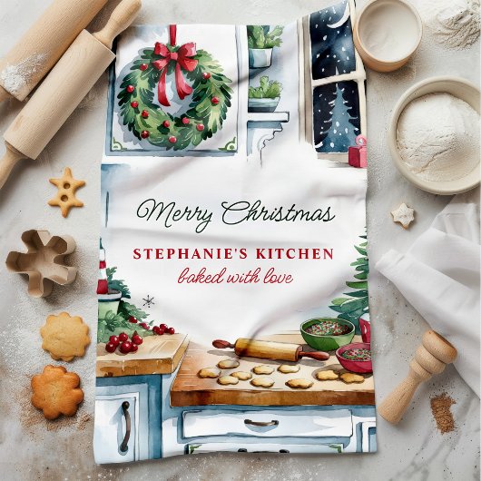 クリスマスクッキーのキッチンシーンパーソナライズされた キッチンタオル