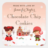 クリスマスクッキーのステッカーのホリデーパーティーメッセージカード スクエアシール (正面)
