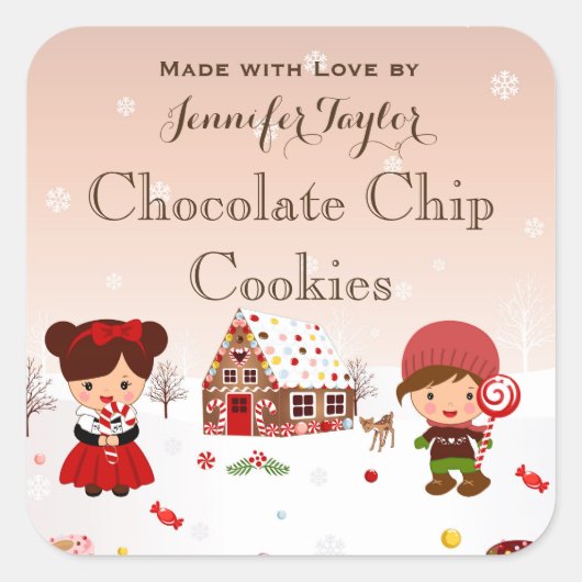 クリスマスクッキーのステッカーのホリデーパーティーメッセージカード スクエアシール (正面)