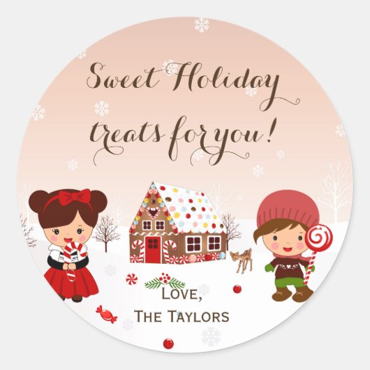 クリスマスクッキーのステッカーのホリデーパーティーメッセージカード ラウンドシール (正面)