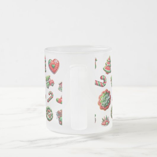 クリスマスクッキーのベーカー模様 フロストグラスマグカップ (ハンドル)