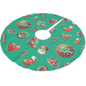 クリスマスクッキーのベーカー模様 ブラッシュドポリエステルツリースカート (アングル)