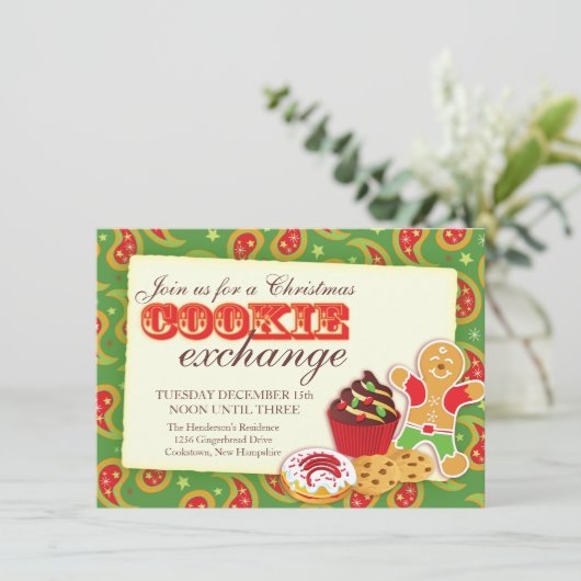 クリスマスクッキーの交換とエチケットの招待 招待状 (スタンド正面)