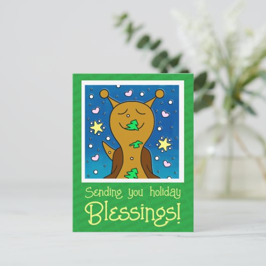 クリスマスクッキーを使ったかわいいカタツムリ | シーズンポストカード (スタンド正面)