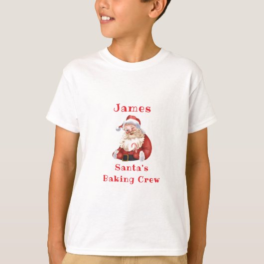 クリスマスクッキーを焼くサンタのチーム キッズ Tシャツ (正面)