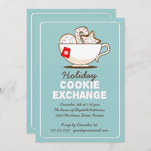 クリスマスクッキーエクスチェンジホリデーパーティー招待状 招待状 (正面/裏面)