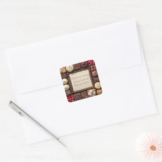 クリスマスクッキーキャンディブラウニーズカップケーキ スクエアシール (封筒)