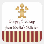 クリスマスクッキーキュートジンジャーブレッドマン自家製 スクエアシール (正面)