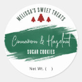 クリスマスクッキーグリーンウォーター色の休日ベーキング ラウンドシール (正面)