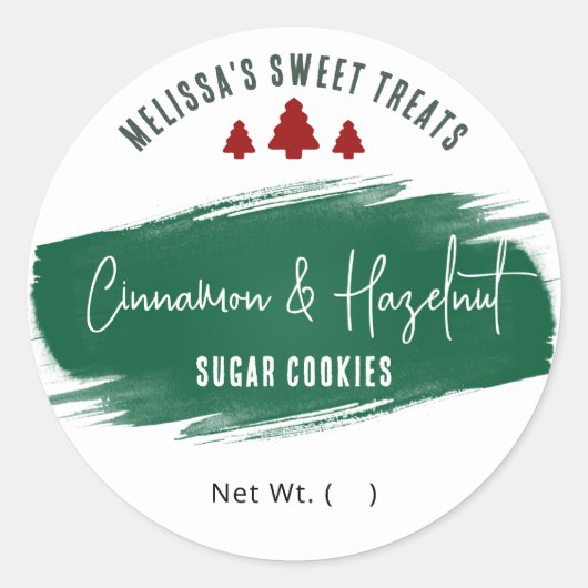 クリスマスクッキーグリーンウォーター色の休日ベーキング ラウンドシール (正面)