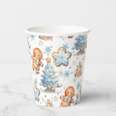 クリスマスクッキージンジャーブレッドマンブルーボーイ誕生日 紙コップ (正面)