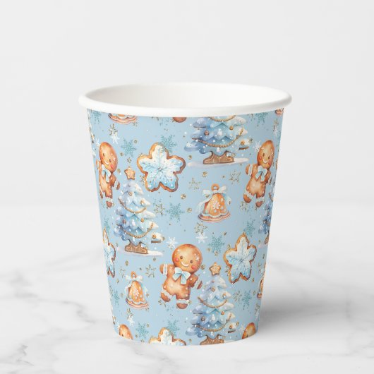 クリスマスクッキージンジャーブレッドマンブルーボーイ誕生日 紙コップ (正面)