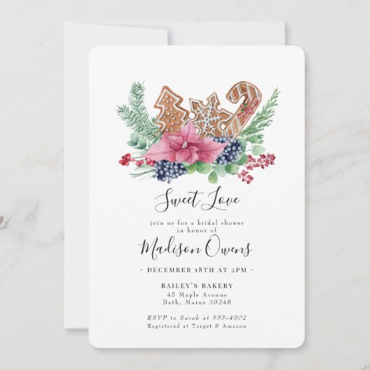 クリスマスクッキースウィートラブホリデーブライダルシャワー 招待状 (正面)