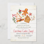 クリスマスクッキースワップジンジャーブレッド素朴&ウッド 招待状 (正面)
