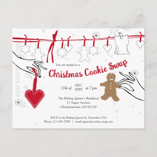 クリスマスクッキースワップパーティの招待状 ポストカード (正面)
