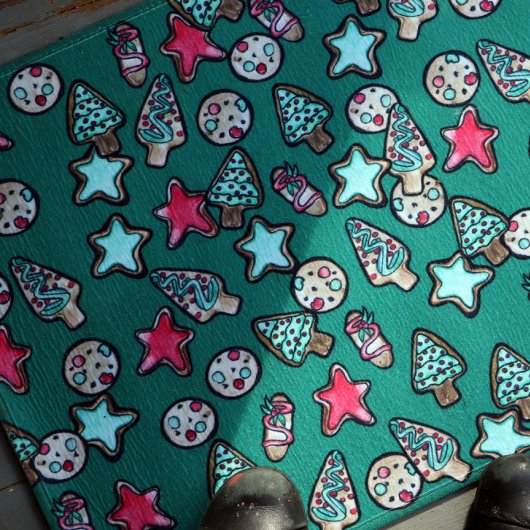 クリスマスクッキーズホリデーズクッキーベーキングパーティー ドアマット