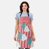 クリスマスクッキーツリーベーキングチームネームペパーミント エプロン (着用した状態)