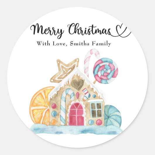 クリスマスクッキーハウス – Merry Christmas ラウンドシール (正面)
