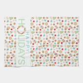 クリスマスクッキーパターン(の模様が)あるハッピーホリデー キッチンタオル (横)